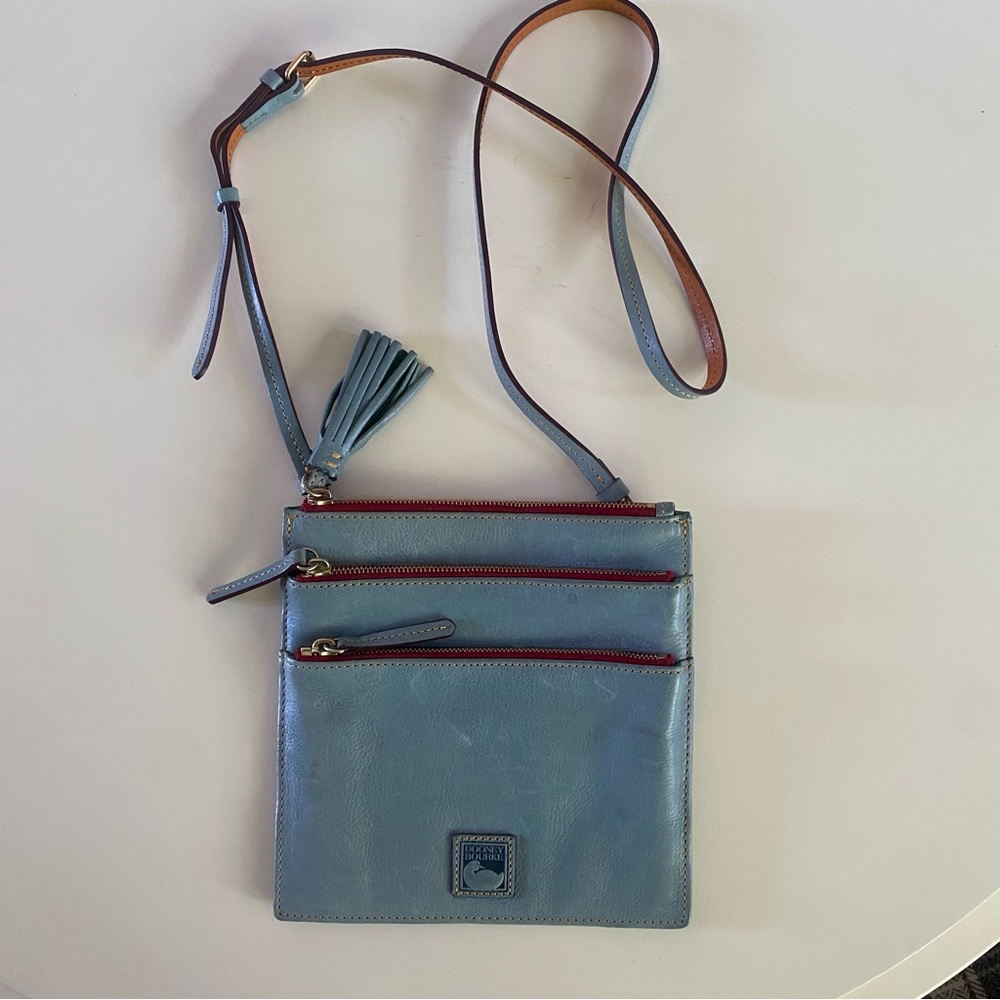 Dooney & Bourke Leather Slate Blue Crossbody Triple Zip Bag